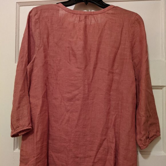 J. Jill Easy Button Front Tunic Shirt Pink Linen Blouse Petite Small - Picture 2 of 2